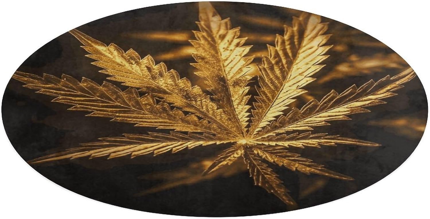 Golden Cannabis Coral Velvet Round Floor Mat Non-Slip Bath Rug Floor Covering for Bathroom Vanity Guest Suite & Vacation Home