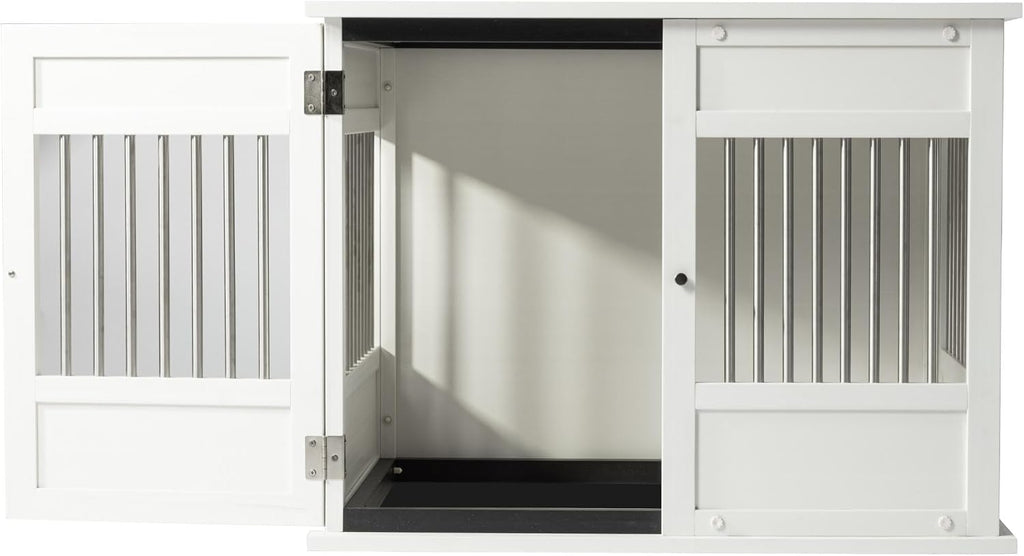 New Age Pet ECOFLEX Horizon Dog Crate & End Table, Modern Slatted Indoor Dog Kennel for Medium, Large & XL Dogs, Durable Composite, Antique White, Medium