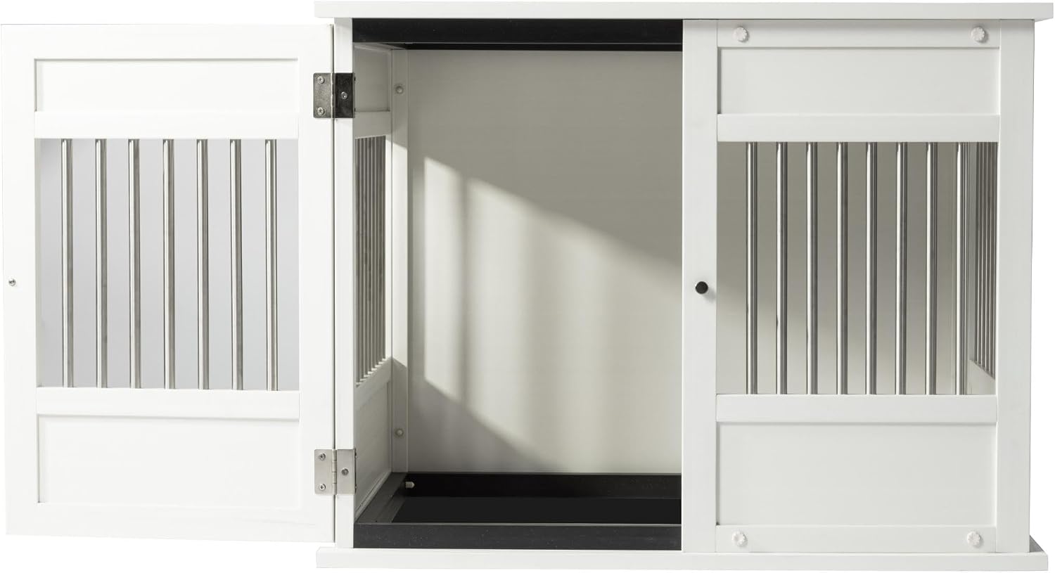 New Age Pet ECOFLEX Horizon Dog Crate & End Table, Modern Slatted Indoor Dog Kennel for Medium, Large & XL Dogs, Durable Composite, Antique White, Medium