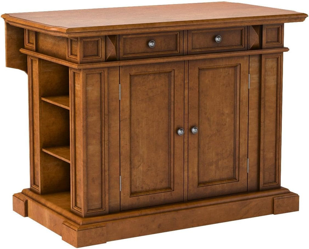 Homestyles Americana Cottage Oak 3-Piece Kitchen Island Set with Hardwood Drop Leaf Top and Two Counter Stools