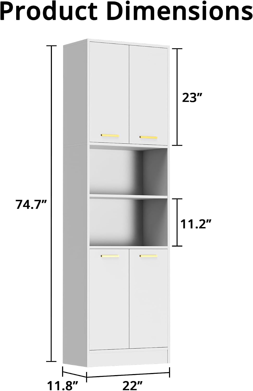 Cozy Castle Kitchen Pantry Cabinet, 75' Tall Wood Storage Cabinet with Doors and Shelves, 4 Doors Open Countertop Utility Hutch Cupboard for Dining Room Living Room Bathroom Furniture, White