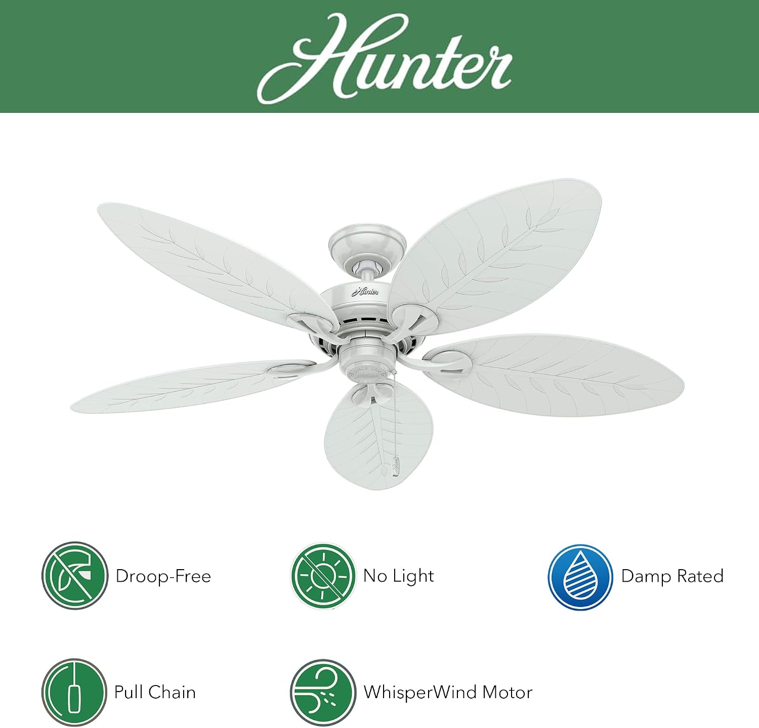 Hunter Fan 54 inch Casual White Outdoor Ceiling Fan with 5 Blades (Renewed)