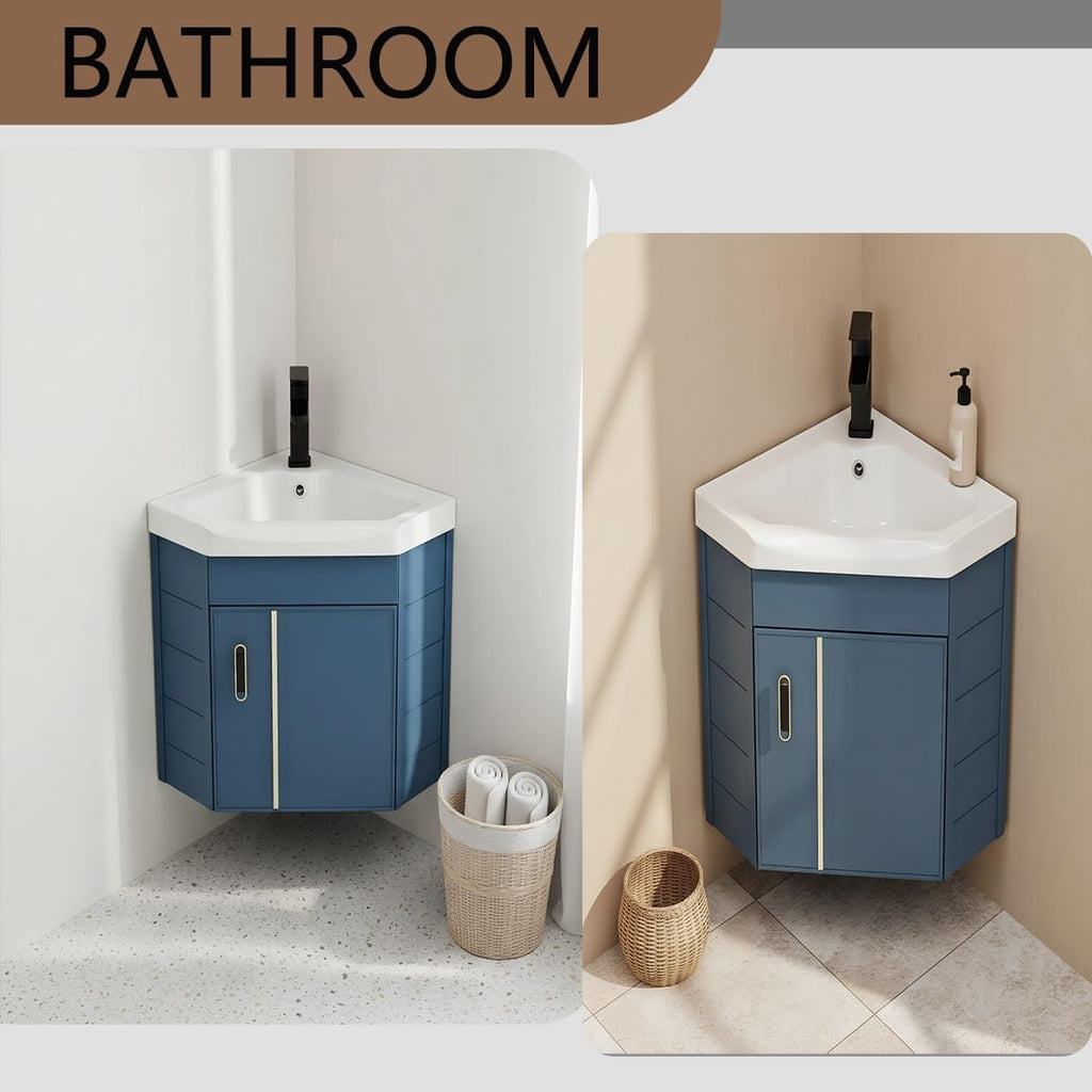Modern Corner Bathroom Vanity， Bathroom Vanity Cabinet with Sink Set，Wall Mounted Bathroom Vanity Cabinet ，for Guest Baths Master Suites or Rental Units(18in)