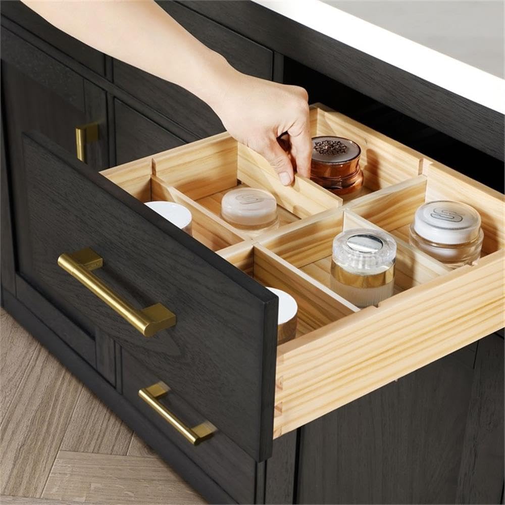 Pemberly Row 48' Freestanding Bathroom Vanity, Matte Black Solid Wood Cabinet, White Countertop with Ceramic Undermount Sink, Soft-Close Drawers, USB Ports, Adjustable Shelf, Ideal for Modern