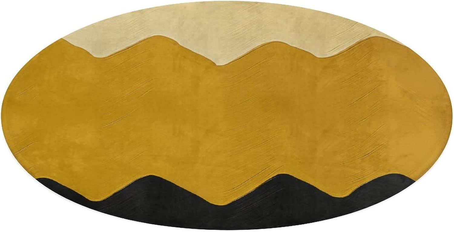 Mustard Yellow and Black Coral Velvet Round Floor Mat Non-Slip Bath Rug Floor Covering for Bathroom Vanity Guest Suite & Vacation Home