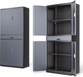 DNA Motoring 71'' Metal Storage Cabinet, Locking Tool Cabinet with 1 Drawer and Adjustable Shelves, Lockable Heavy Duty Metal Locker for Garage,Office,Home,Gym, Gray Black, TOOLS-00629-GY-BK-A