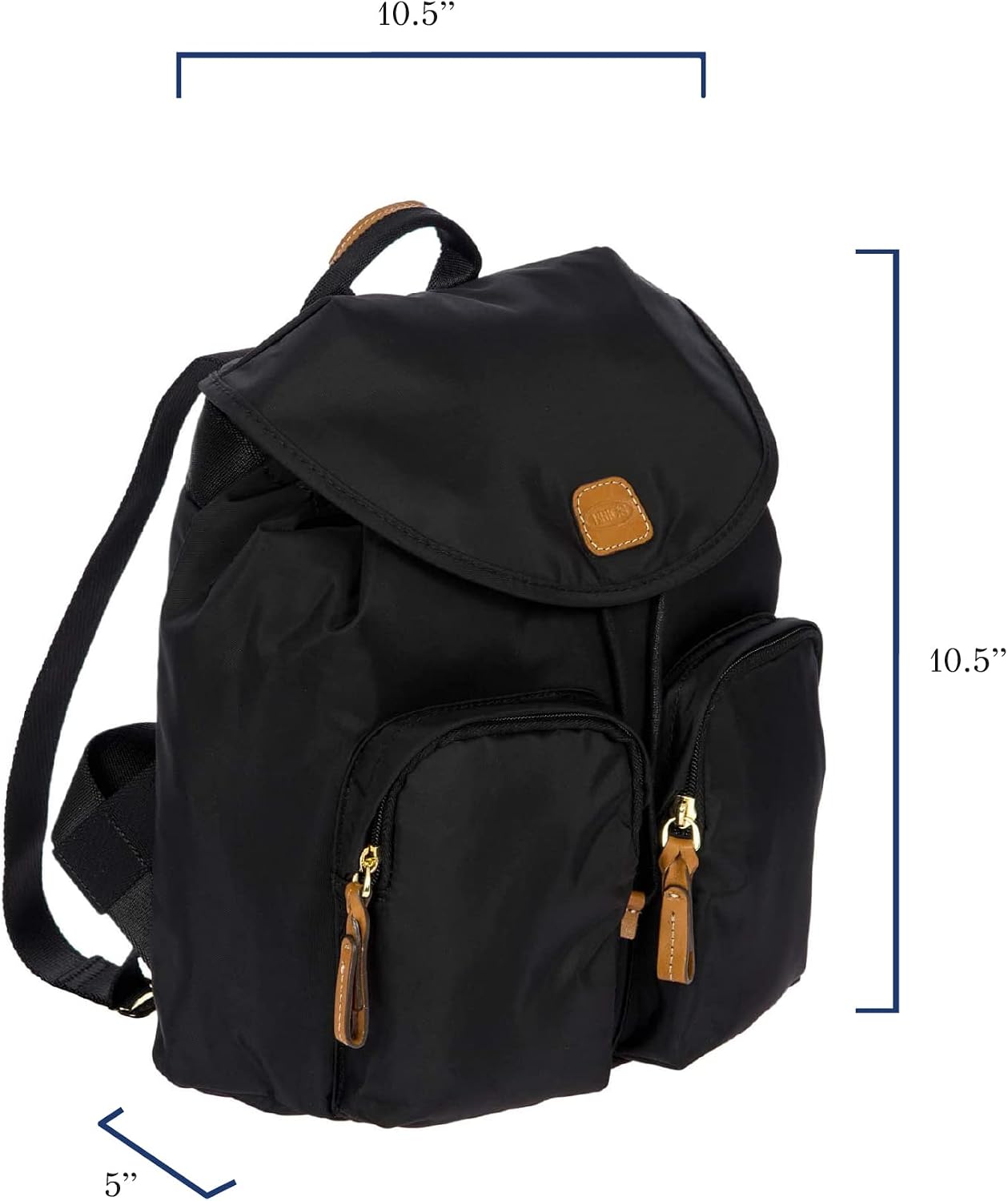 Bric's X-Travel Piccolo City Backpack 10', Water-Resistant Satin Nylon Daypack with Leather Details, Drawstring Closure, Adjustable Straps and Multi-Pocket Organization - Black