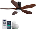 Smart 42 inch Ceiling fan with Light, Voice & App & Remote Control,Black Flush Mount Ceiling Fans,5 walnut Wood Blades, Reversible,3CCT,Dimmable,Quiet,for Living Room,Bedroom,Patio