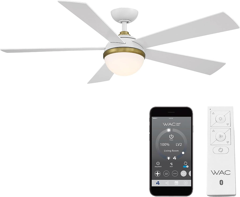 WAC Lighting Eclipse 5-Blade Aluminum Smart Ceiling Fan in Brass/Matte White