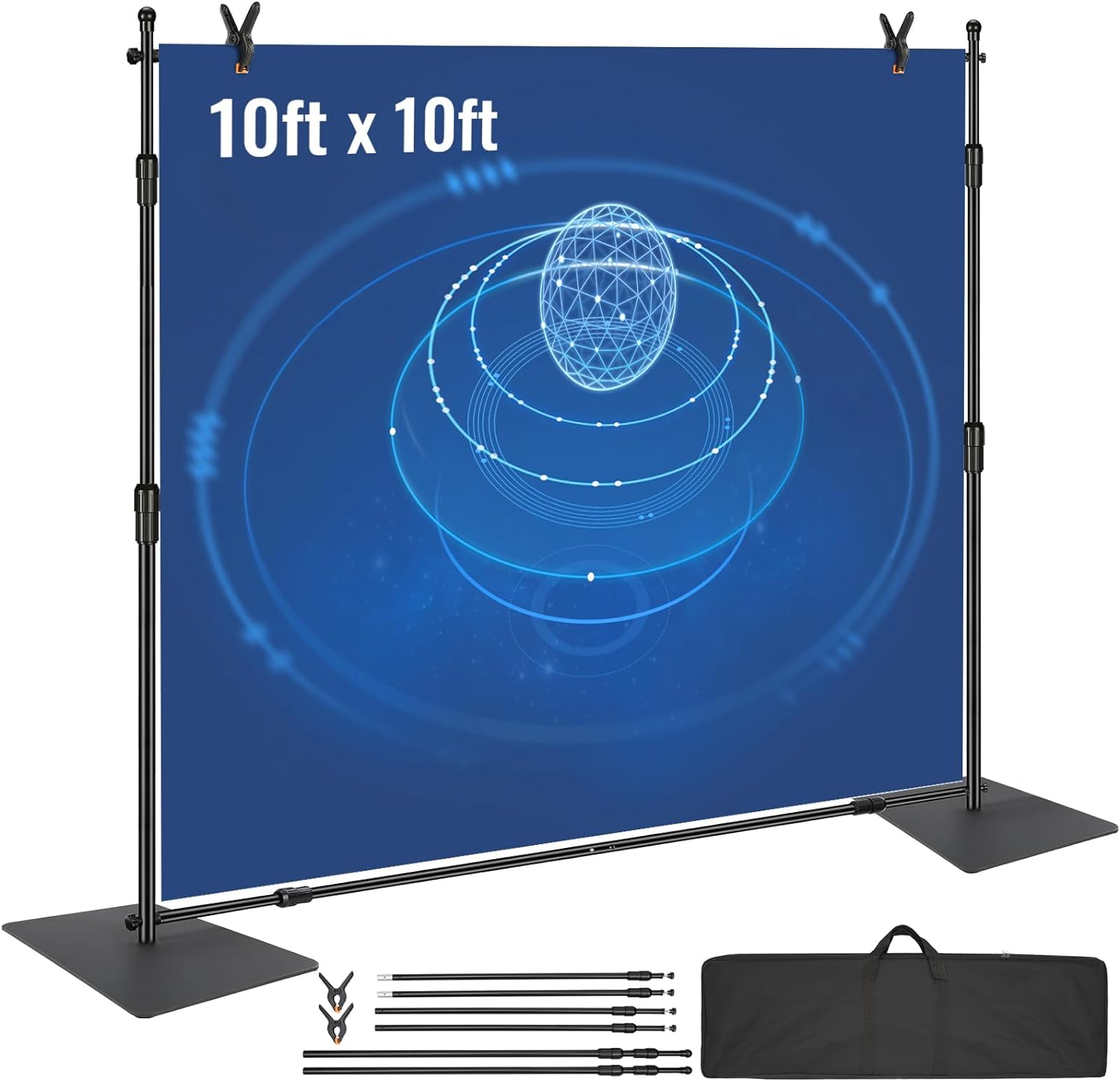 Happybuy 10ft x 10ft Pipe and Drape Kit, Heavy Duty Backdrop Stand with Carbon Steel Base, Adjustable Support with 6 Clamps and Carry Bag for Weddings, Parties, Events, Photography, Exhibition