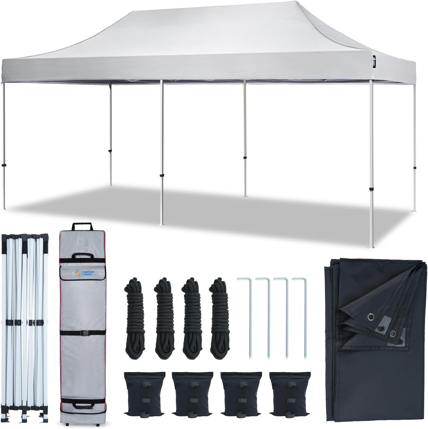 AMERICAN PHOENIX Canopy Tent 10x20 Pop Up Portable Instant Commercial Heavy Duty Outdoor Market Shelter Event Tent (White w/Roller Bag)