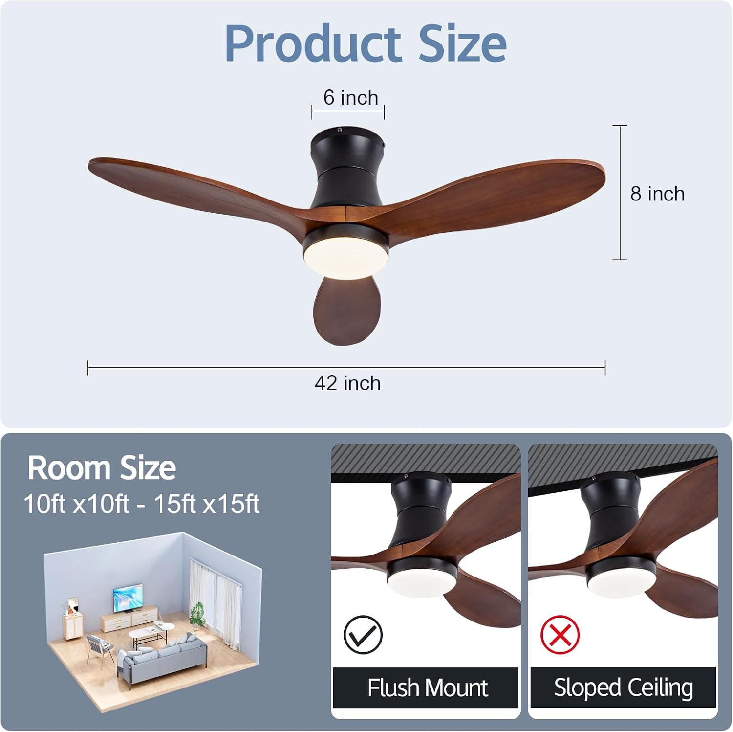 42' Smart Ceiling Fans with Lights and Remote, Compatible with Voice WIFI Alexa App Control,Solid Wood Blades,Reversible,6 Speed,Dimmable,Indoor/Outdoor Ceiling Fans for Living Room,Bedroom,Patio