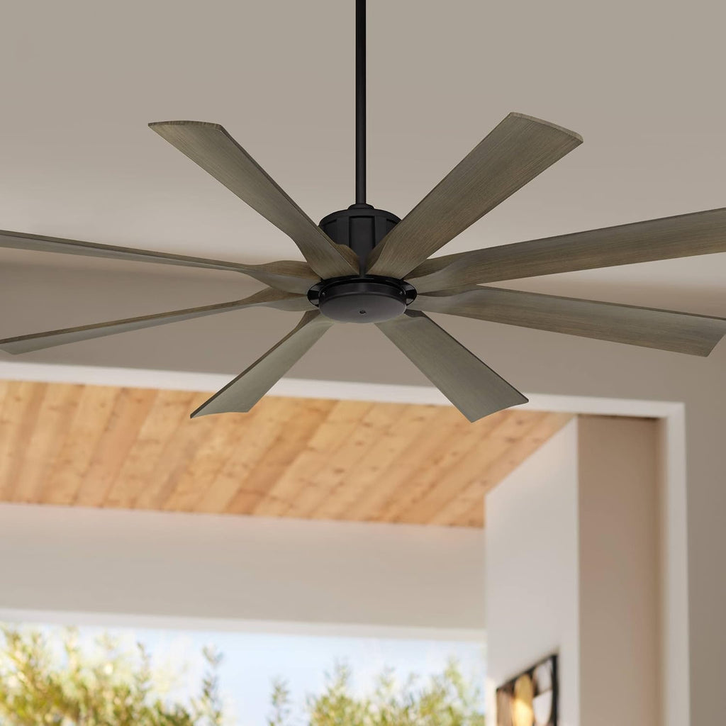 Possini Euro Design 60' Defender Industrial Rustic Indoor Outdoor Ceiling Fan with Remote Control Matte Black Hand-Painted Weathered Oak Damp Rated for Patio Exterior Porch Gazebo Garage Barn Roof