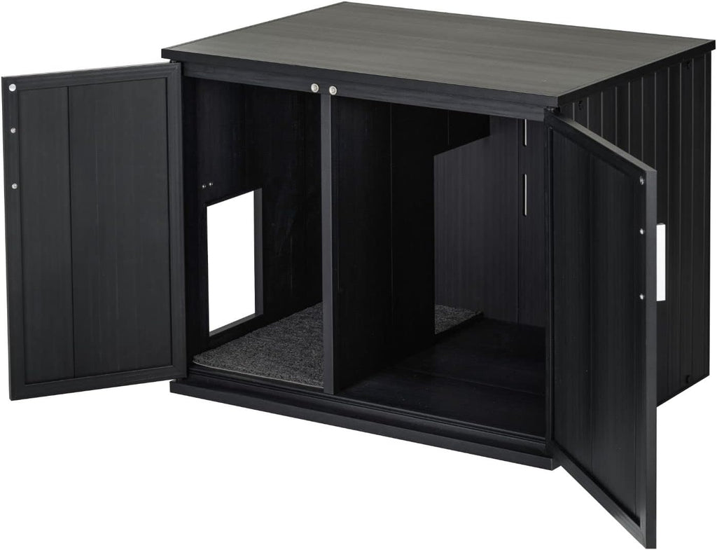 New Age Pet ECOFLEX Promax Litter Loo Litter Box Enclosure Table, Espresso Black - Durable Wood Plastic Composite Cat Litter Box with No-Track Litter Mat, 10 Year Warranty