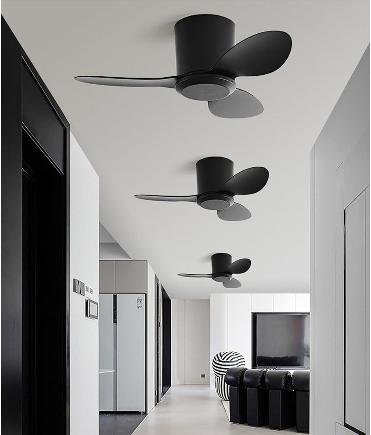 Flush Mount Ceiling Fan No Light Modern Small Ceiling Fans Remote Control 6 Speeds 25 Inch Ceiling Fan Without Lights Quiet DC Motor, 3 Blades For Restaurant Bedroom Patio Indoor