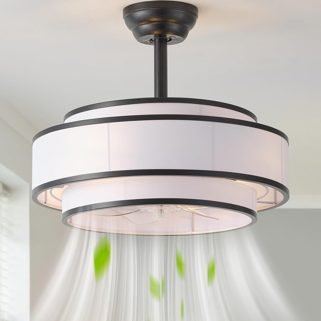 20' Caged Ceiling Fans with Lights and Remote, Fandelier Ceiling Fan with Light, Modern Bladeless Quiet Reversible Motor 6 Speeds for Bedroom, Nursery, Living Room, Black