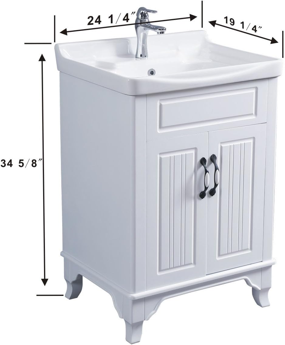 Renovators Supply Manufacturing Adeline White Wooden Cabinet Vanity Sink 24.25' W Large Free Standing Bathroom Sink Combo with Cabinet, Basin Sink, Overflow, Drain, Backsplash and Hardware