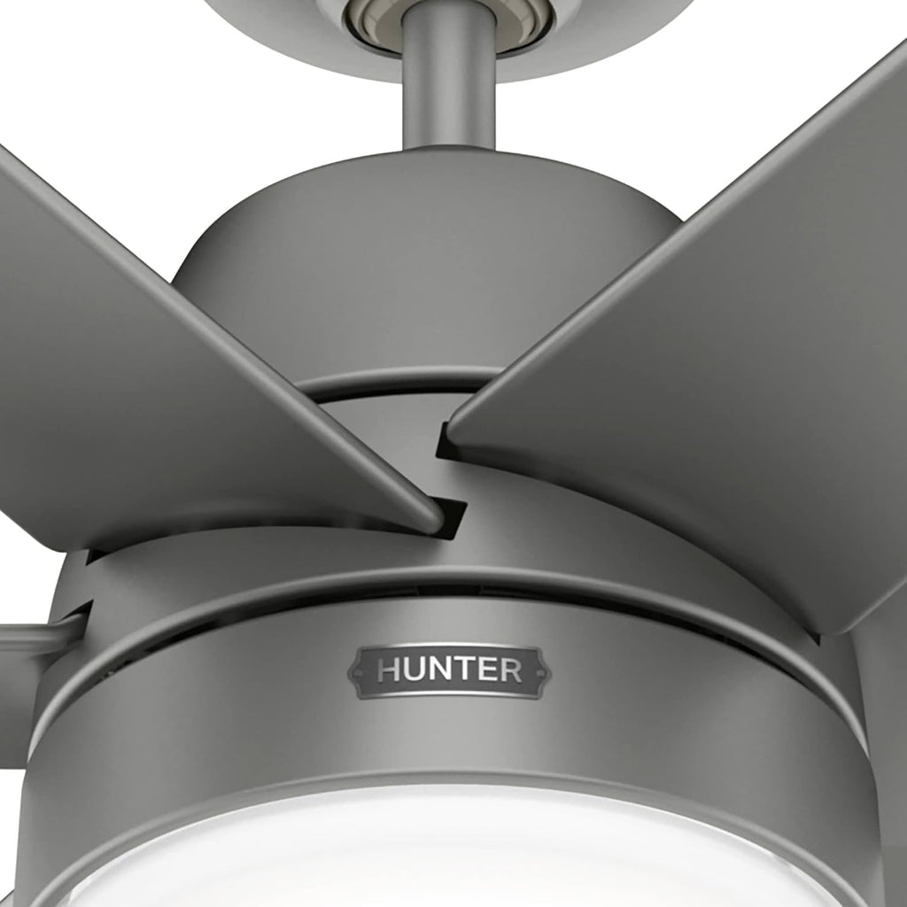 Hunter 60 inch Outdoor or Indoor Ceiling Fan with LED Light - Ceiling Fan with Wall Control, For Patio, Garage, or Porch, Quiet, Standard Mount, 6 Blades - Skysail 51876, Matte Silver