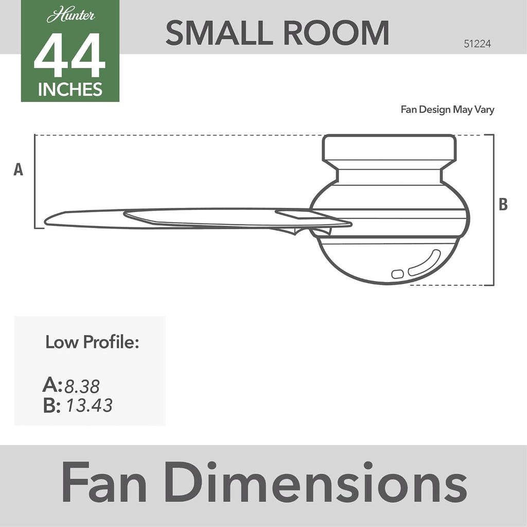 Hunter 44 inch Indoor Ceiling Fan with LED Light - White Ceiling Fan with Pull Chain, For Bedroom, Living Room, or Kitchen, Low Profile Mount, No Remote, 5 Blades - Lilliana 51224, Fresh White