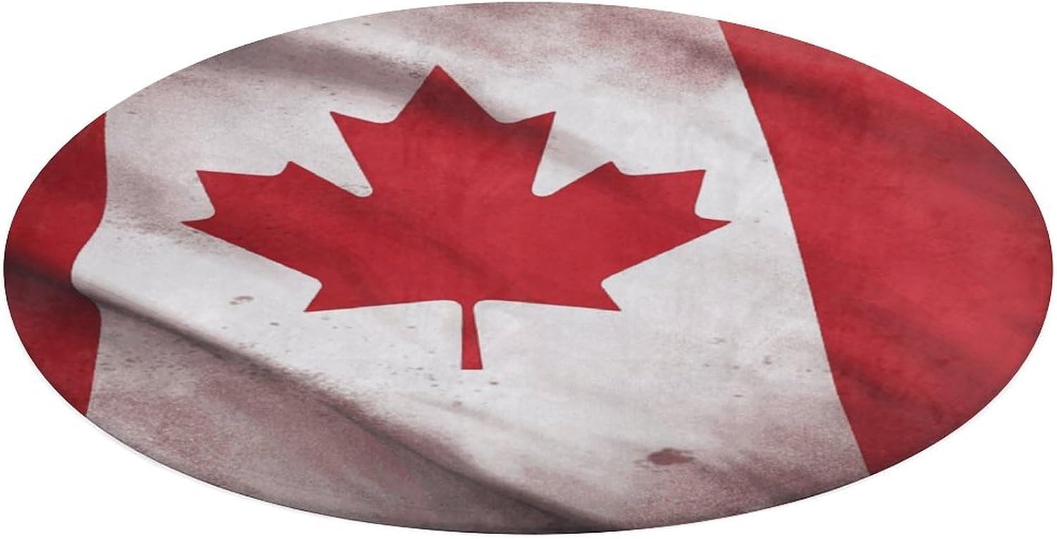 Canadian Flag Coral Velvet Round Floor Mat Non-Slip Bath Rug Floor Covering for Bathroom Vanity Guest Suite & Vacation Home