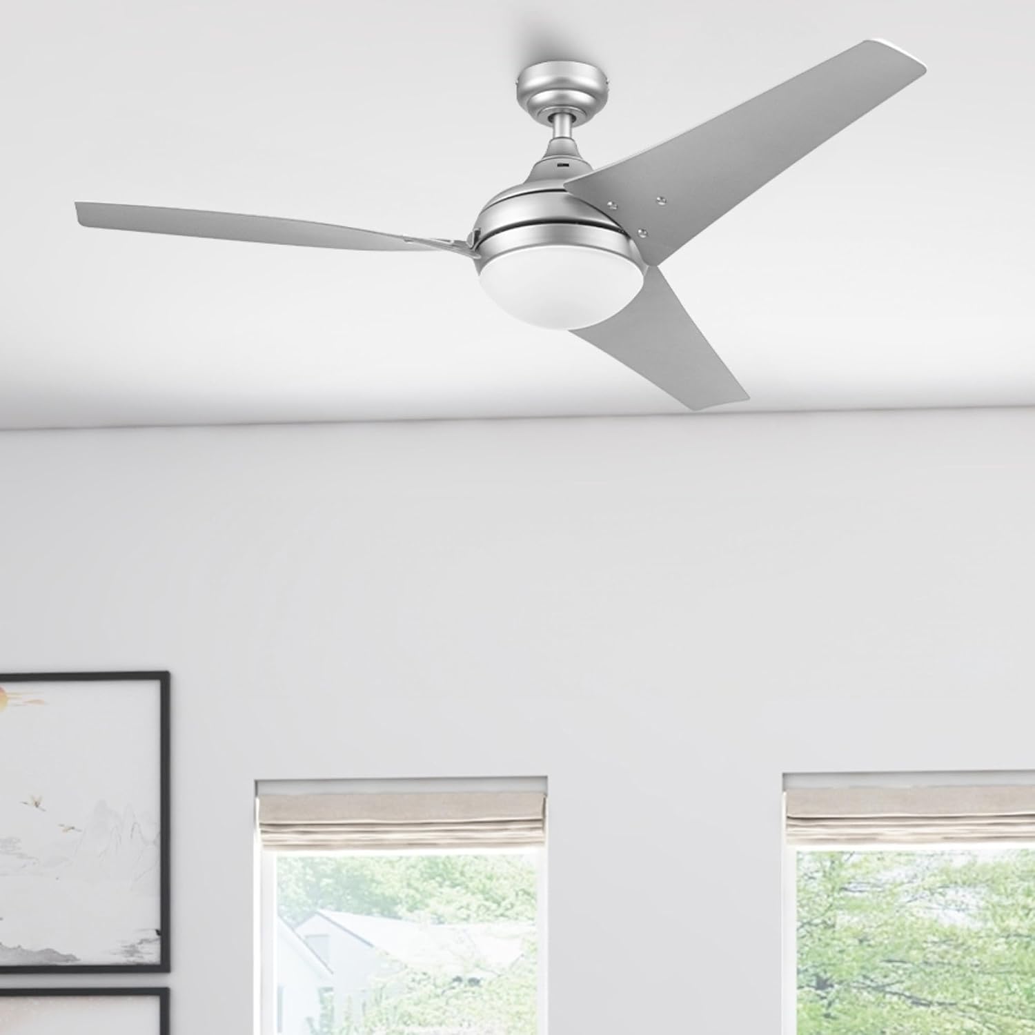 Honeywell Ceiling Fans Neyo, 52 Inch Contemporary Indoor LED Ceiling Fan with Light, Remote Control, Modern High Performance Blades, Reversible Motor Model- 51802-01 (Silver)