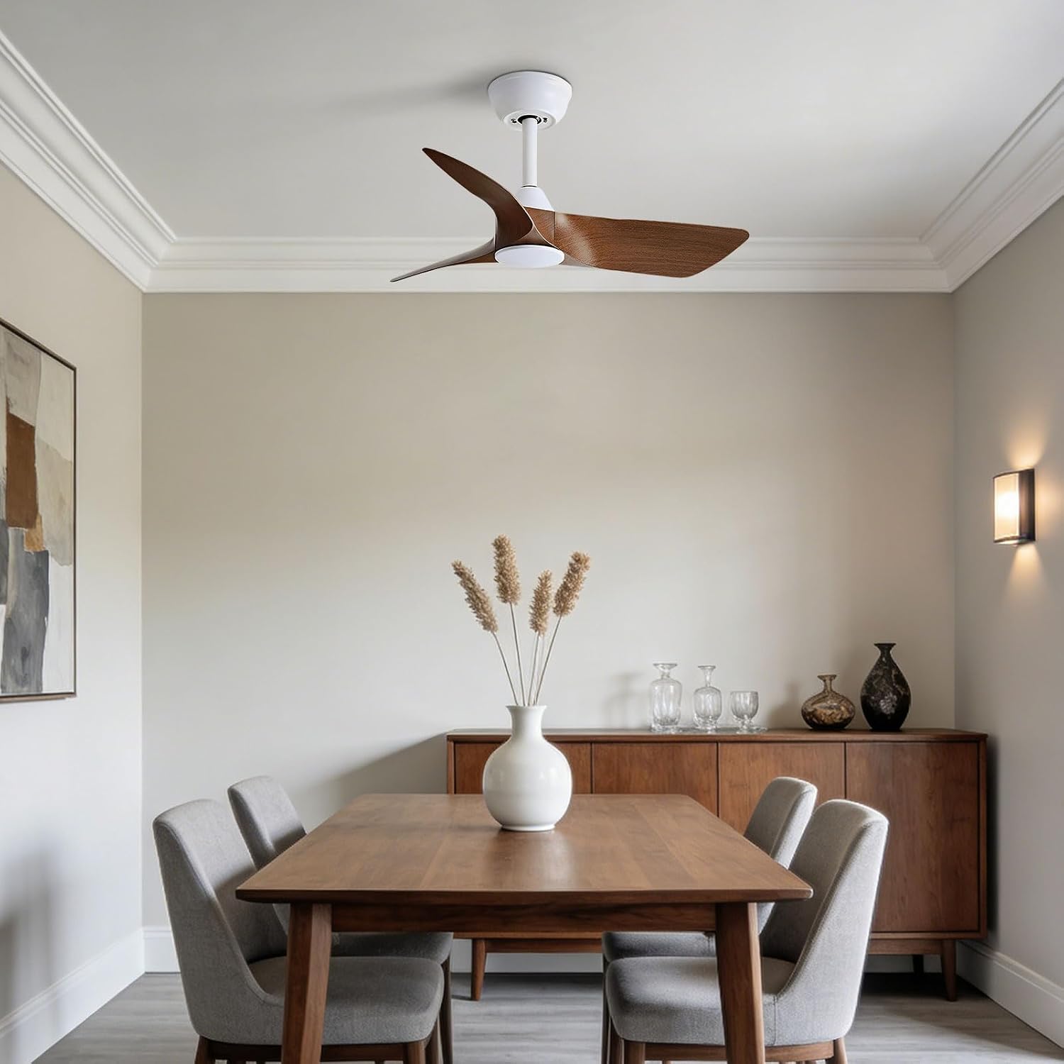 30 Inch Small White Ceiling Fan No Light with Remote 6 Speeds | 30 inch quiet ceiling fan without light. 6 speeds reversible DC motor timer for small room bedroom kitchen covered patio