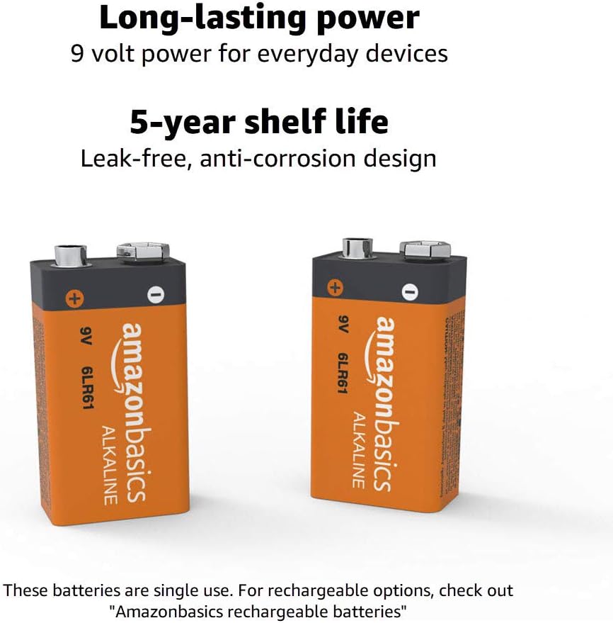 Amazon Basics 192-Count 9V Long-Lasting All-Purpose Alkaline Batteries for Smoke Detector, 5-Year Shelf Life (8 Packs of 24)