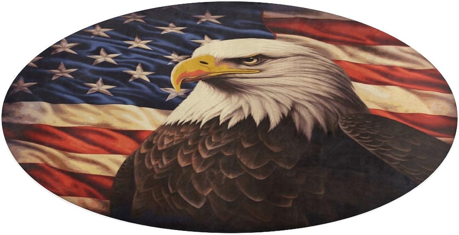 Flag and Eagle Coral Velvet Round Floor Mat Non-Slip Bath Rug Floor Covering for Bathroom Vanity Guest Suite & Vacation Home