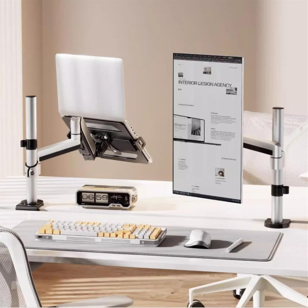 Monitor Stand 2 in 1 Laptop Desk Mount with Tray for 17-32' Monitor and 12-17', Holds 19.8 lbs, Fully Adjustable Arm with Clamp/Grommet Base Monitor Arm Desk