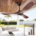 Obabala 52 Inch Ceiling Fan Without Lights, Walnut Finish | Outdoor Ceiling Fan with Remote, 6-Speed Adjustable Reversible DC Motor for Patio & Living Room