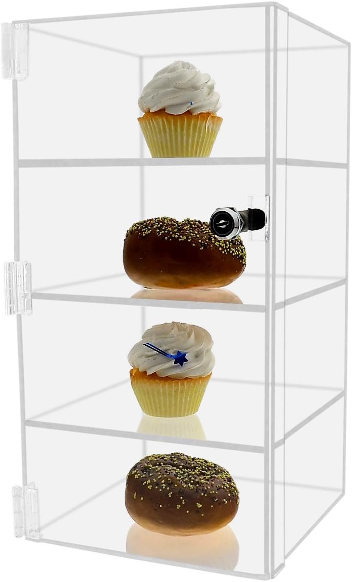 Marketing Holders Acrylic Locking Vertical Cabinet with Keys 9.5' x 9.5' x 16' Clear Plexiglass Countertop Hinged Swing Door Locker for Retail Products and Convenience Stores Merchandise