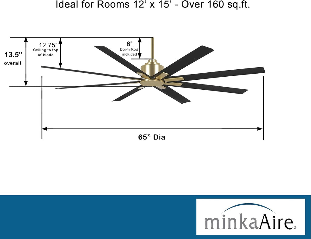 MINKA-AIRE F896-65-SBR/CL Xtreme H2O 65 Inch DC Motor Outdoor Ceiling Fan with Remote Control in Soft Brass Finish with Coal Blades