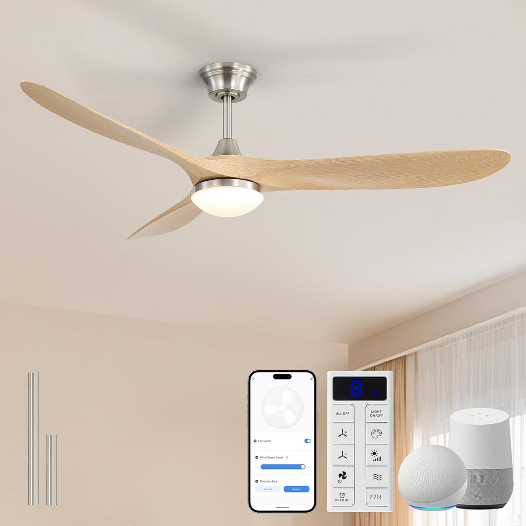 Sofucor 60 Inch Smart Ceiling Fans with Lights-Outdoor Modern Smart Ceiling Fan with Alexa/Google/APP/Remote Control, Reversible Quiet DC Motor,ABS Blade Ceiling Fan for Living Room/Porch/Great Rooms