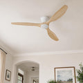 Skylike 52' Flush Mount Wood Ceiling Fan with Lights, 3 Blade Low Profile Rustic Ceiling Fan with Remote Control,Quiet Indoor/Outdoor Light Walnut Ceiling Fan for Patio,Porch, Gazebo, Bedroom