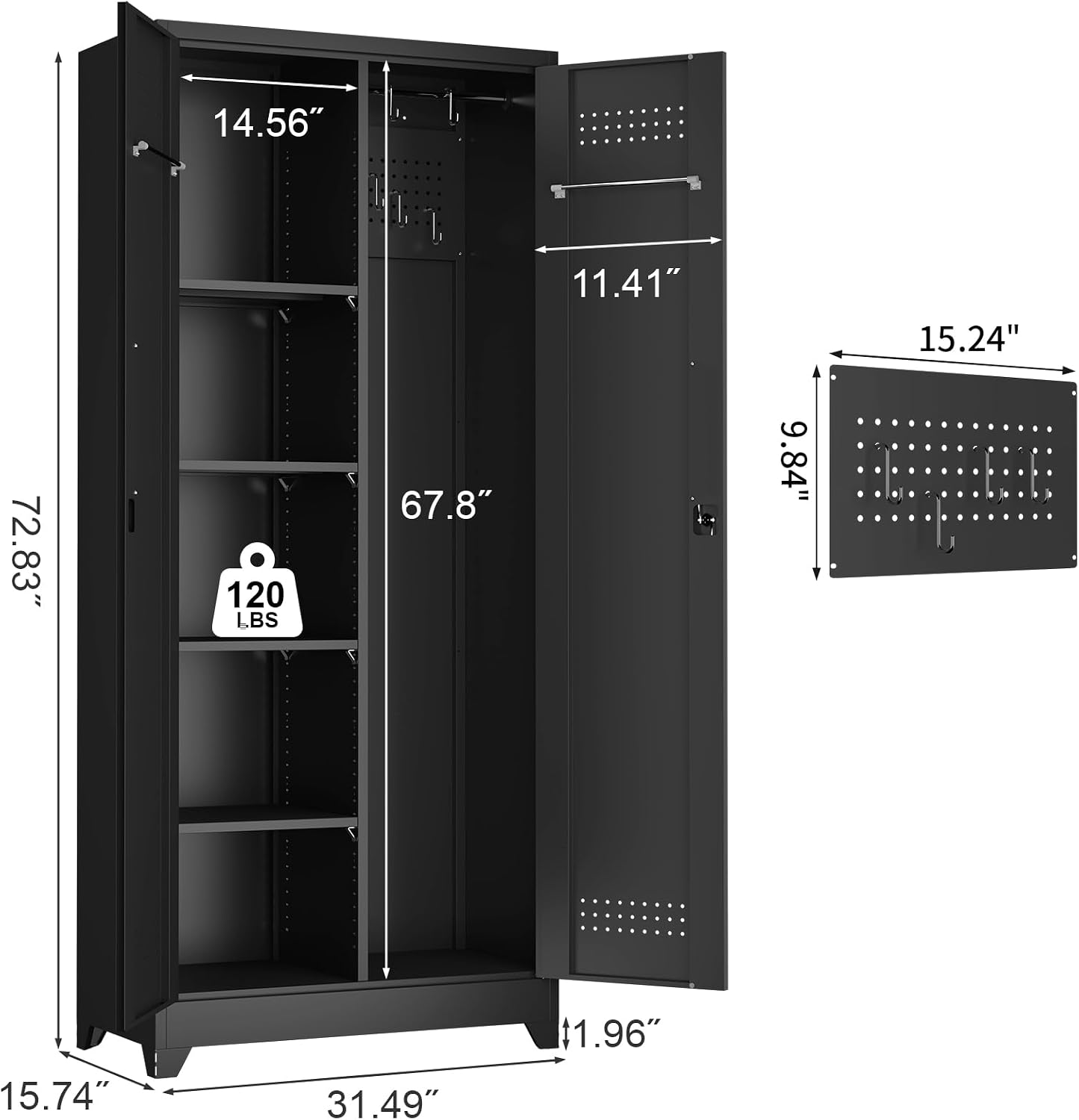 Metal Locking Cabinet, 72.8' Tall Storage Cabinet for Broom, Garage Storage Cabinet with Doors and Shelves, Heavy Duty Tool Cabinet for Home Office, School, Basement,Gym
