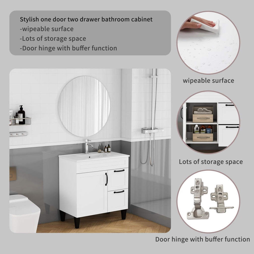 31.5-inch Bathroom Vanity with Sink Combo White Ceramic Basin Medium Bathrooms, Family Powder Rooms, En Suites Modern Upgrade