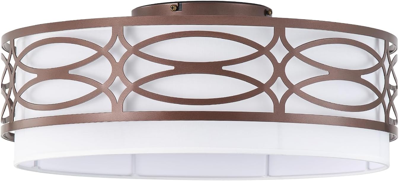 20' Brown Flush Mount Ceiling Fan with Light, Caged Boho Ceiling Fan with Lights Remote Control with 6 Speeds for Bedroom, Living Room, Nursery