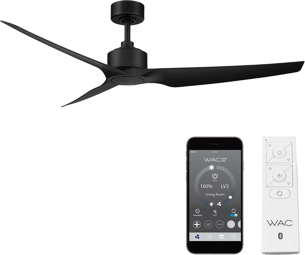 WAC F-056-MB Stella 60' Outdoor Ceiling Fan with Remote Control, Matte Black