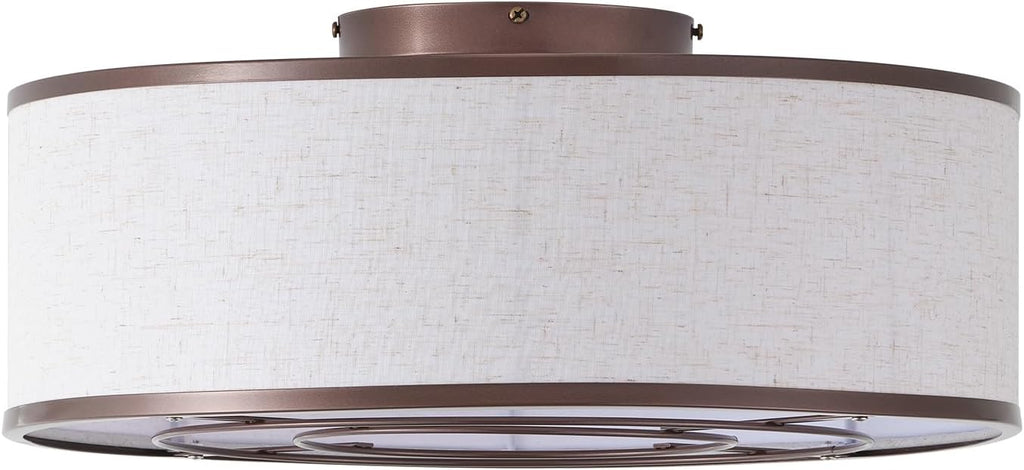 20' Brown Ceiling Fans with Lights, Boho Flush Mount Ceiling Fan with Light and Remote, Drum Fabric with 6 Speeds for Bedroom, Nursery, Living Room