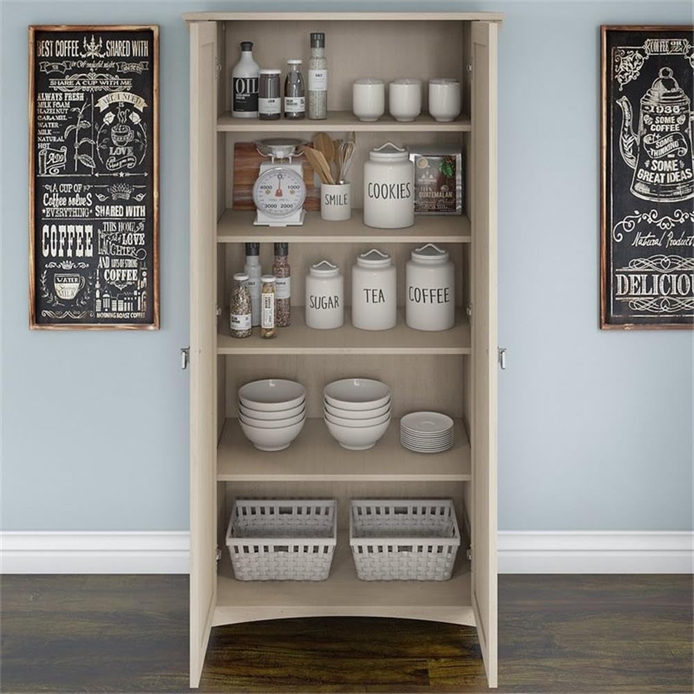 Bush Home Salinas Kitchen Pantry Cabinet with Doors in Antique White