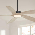 Casa Vieja 56' Mach 5 Farmhouse Rustic Country Cottage Core Indoor Outdoor Ceiling Fan 5 Blade LED Light Remote Control Matte Black Finish Distressed White Oak Finish Blades Bedroom Patio Damp Rated