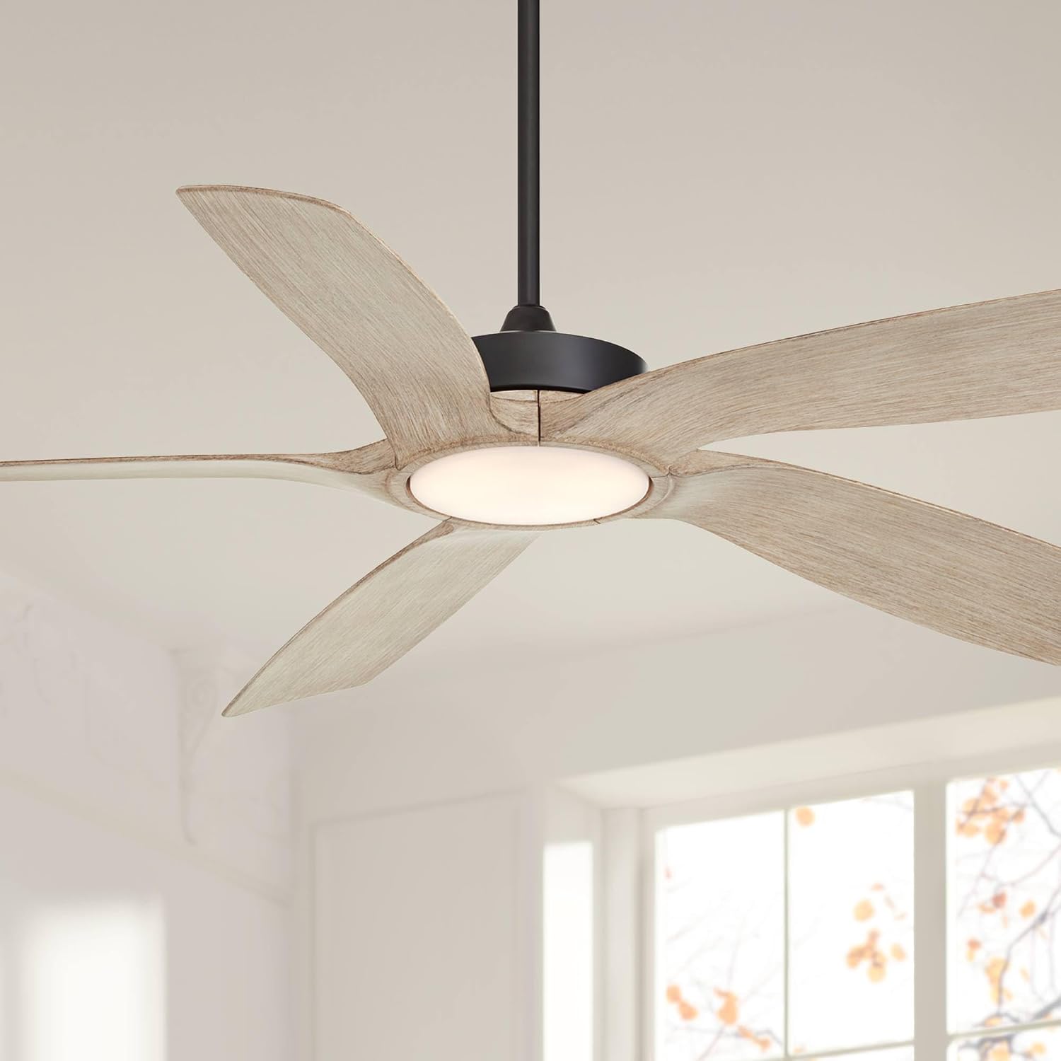 Casa Vieja 56' Mach 5 Farmhouse Rustic Country Cottage Core Indoor Outdoor Ceiling Fan 5 Blade LED Light Remote Control Matte Black Finish Distressed White Oak Finish Blades Bedroom Patio Damp Rated