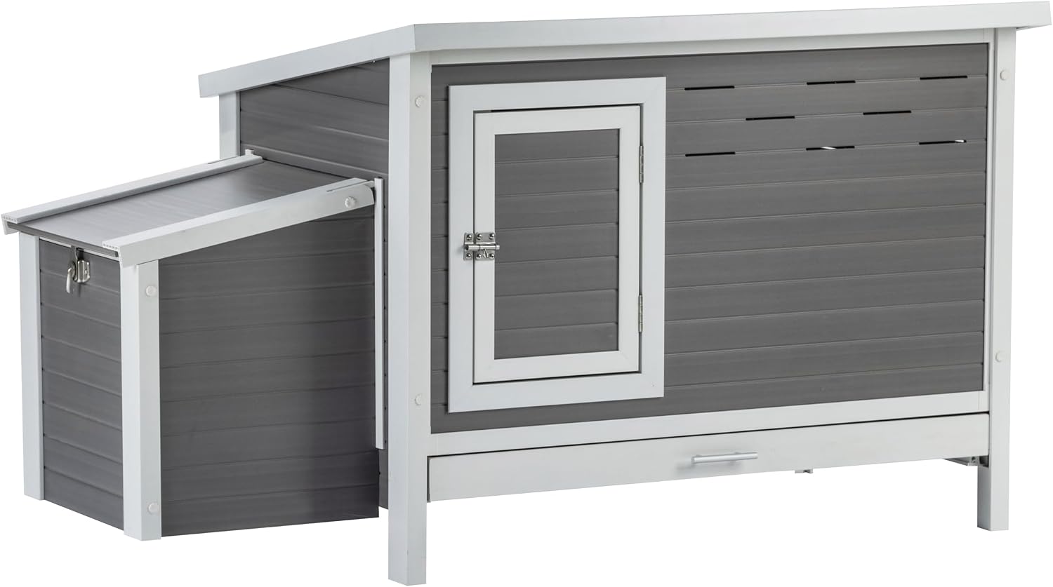 New Age Pet ECOFLEX Fontana Premier Chicken Barn, Weather Resistant Gray Coop with Easy Clean Pull Out Tray, Nesting Box, Hinged Roof, Easy No Tool Assembly for 2 to 4 Chickens