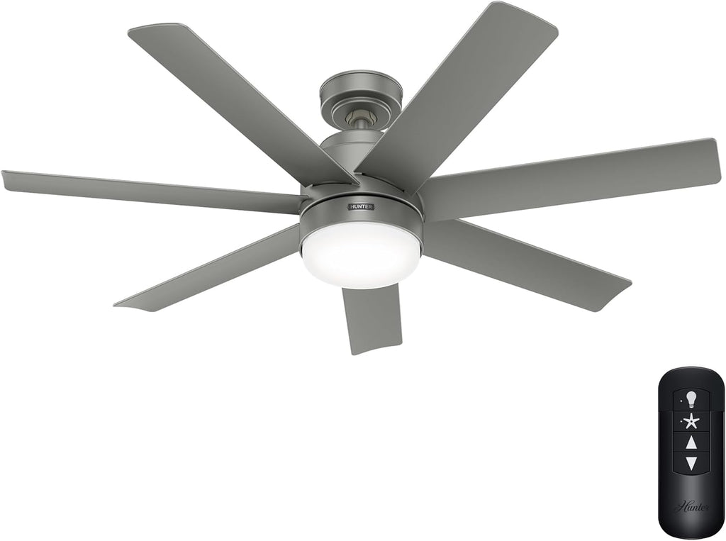 Hunter Fan 52 inch Matte Silver Indoor/Outdoor Ceiling Fan with Light and Remote Control for Bedroom, Living Room, Office, Basement, Kitchen, Patio, CC5C23C76 (Renewed)