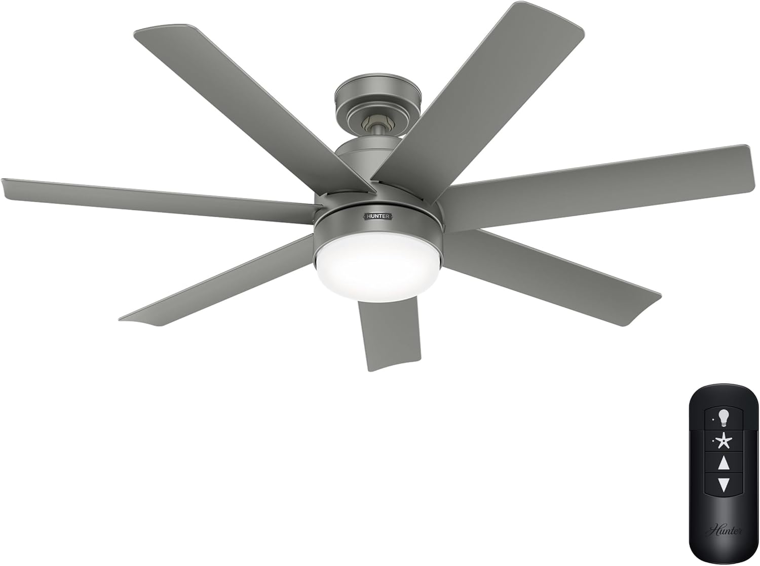 Hunter Fan 52 inch Matte Silver Indoor/Outdoor Ceiling Fan with Light and Remote Control for Bedroom, Living Room, Office, Basement, Kitchen, Patio, CC5C23C76 (Renewed)
