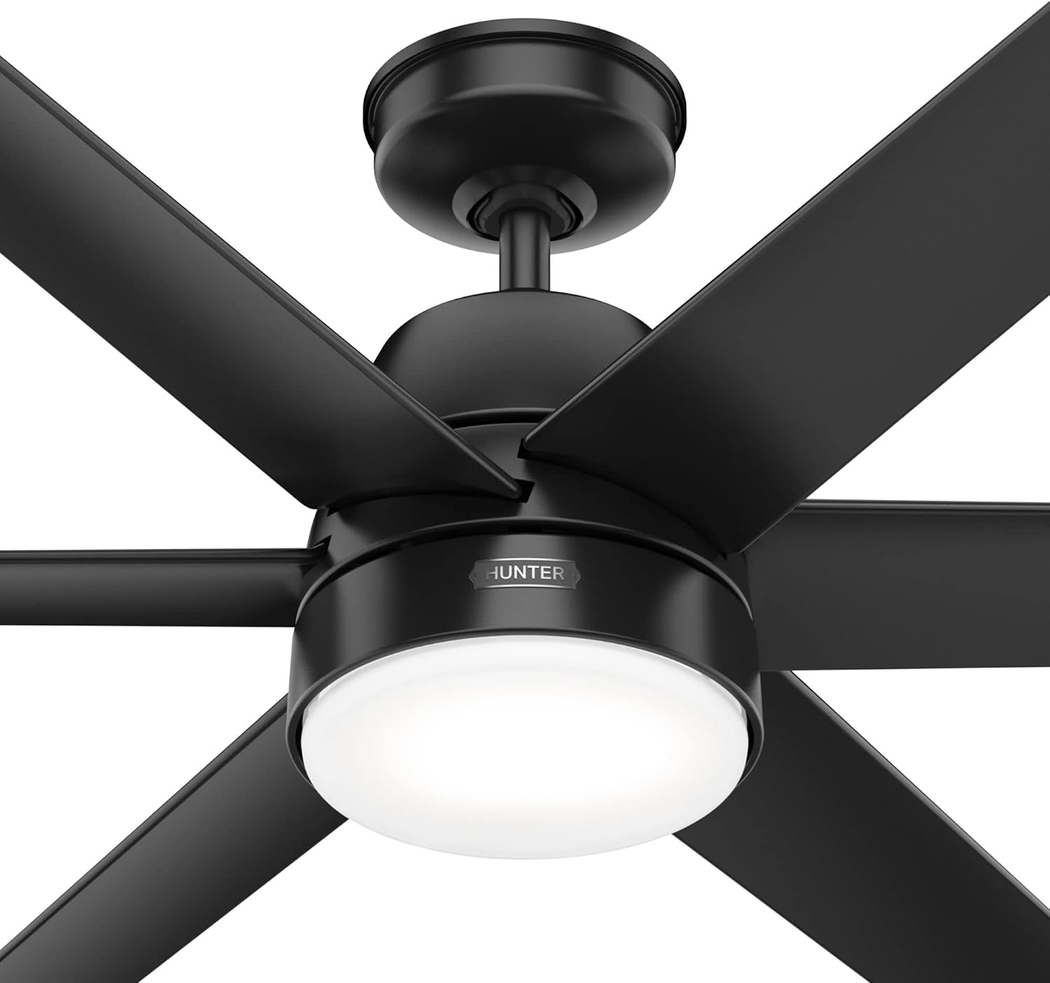 Hunter 60 inch Outdoor or Indoor Ceiling Fan with LED Light - Black Ceiling Fan with Wall Control, For Patio, Garage, or Porch, Quiet, Standard Mount, 6 Blades - Skysail 51875, Matte Black