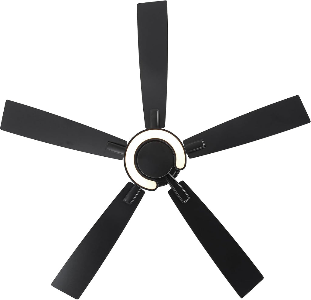 52 Inch Black Ceiling Fans with Lights and Remote - Creative Modern Ceiling Fan for Bedroom Living Room with 3CCT, 6 Speeds, Quiet, Dual-Sided Reversible 5 Blades Indoor Outdoor Chandelier Fan