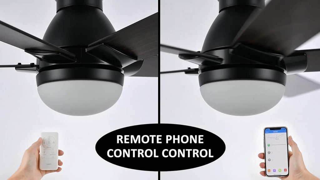 SMAFAN Smart Ceiling Fans with Lights Flush Mount 52', 3 Light Colors Dimmable, 10 Speeds DC Ceiling Fan with Remote, Outdoor Ceiling Fan Compatible with Alexa, Siri & Google Home, Black & Dark Walnut