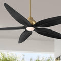 Casa Vieja 60' Lotus Bay Modern Indoor Outdoor Ceiling Fan 5 Blade LED Light Remote Control Brass Finish Black Blades Bedroom Patio Living Room Kitchen Porch Damp Rated Decorative DC Motor Garage