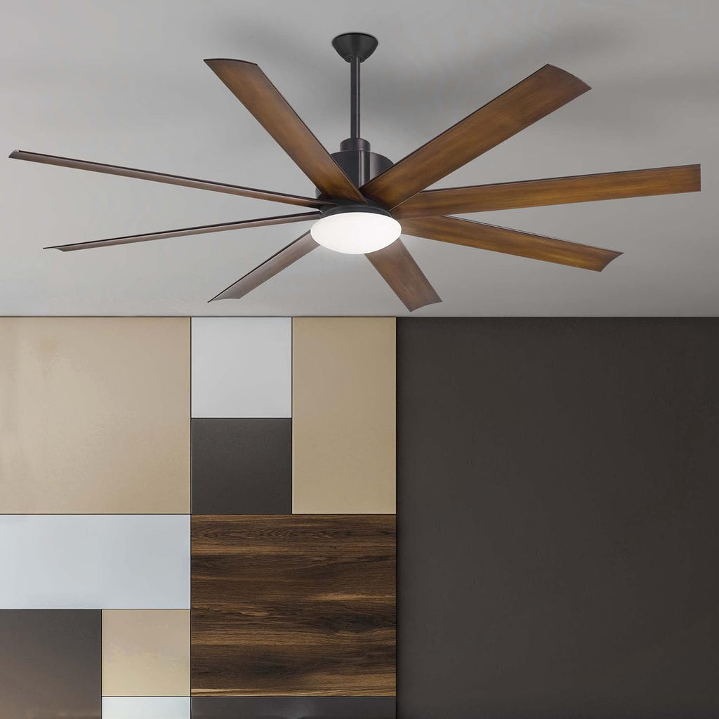 Minka-Aire F888L-CL/DK Slipstream 65' Outdoor Ceiling Fan with Dimmable LED Light and DC Motor in Coal/Distressed Koa Finish